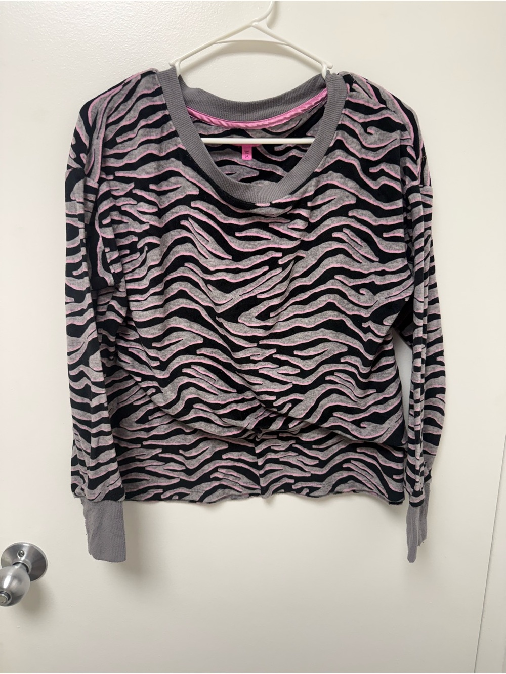 Betsey Johnson Pink and Gray Zebra-Print Crewneck Sweatery